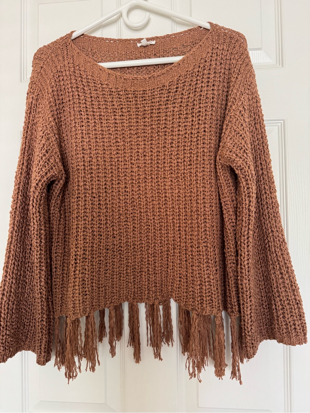 En Creme Waffle Knit Fringe Hem Sweater - Rusty Brown